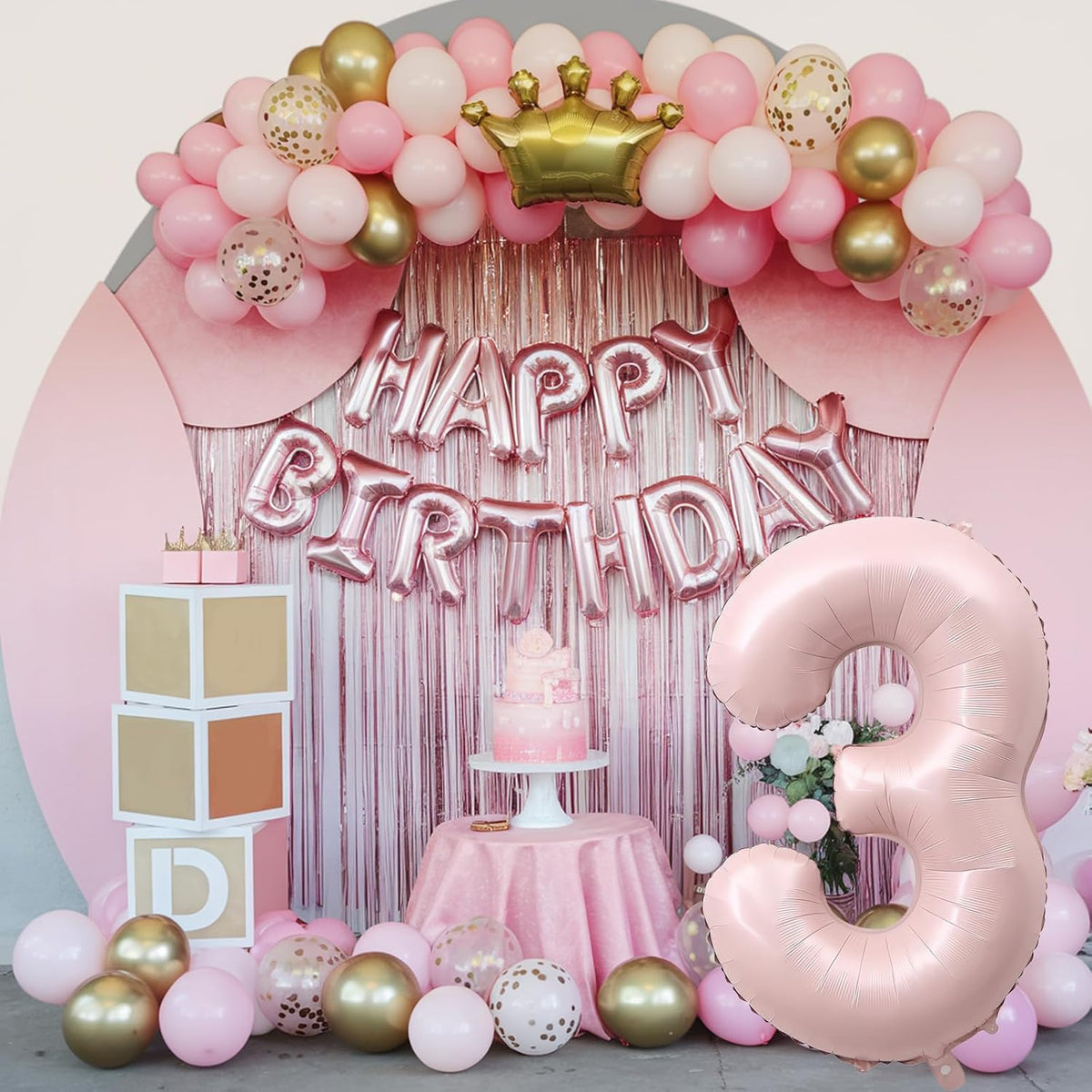Pink Number 3 Balloon, 40 Inch Giant Pastel Light Pink Number Balloons 0-9 for Girls, Self