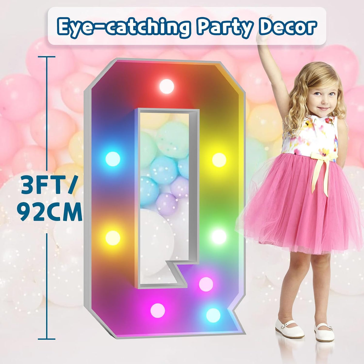 imprsv 3FT Colorful Marquee Light Up Letters Q, 18 Colors Light Up Sign Alphabet Sign with Remote