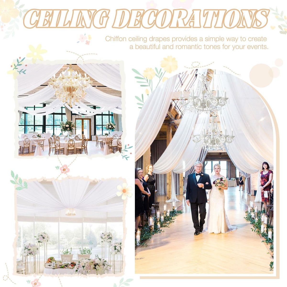 FUHSY White Ceiling Drapes for Wedding Arch Draping Fabric 4 Panels 5x20FT Chiffon Wedding Arch
