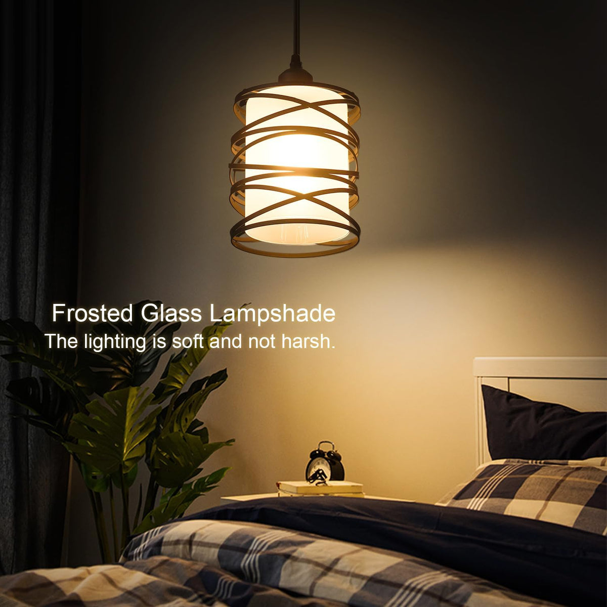 Modern Mini Pendant Light Fixture Kitchen Island Pendant Lighting 6.30''Matte Black Spiral Cage and
