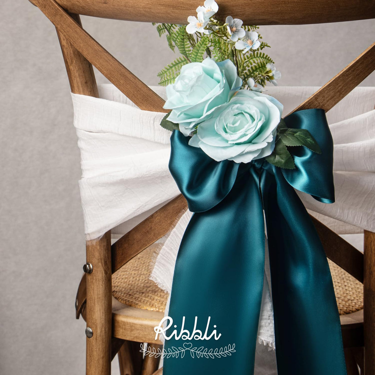 Ribbli Teal Satin Ribbon 4 Inch Wide Teal Ribbon for Wedding Chair Sash Grand Opening Ceremony Big