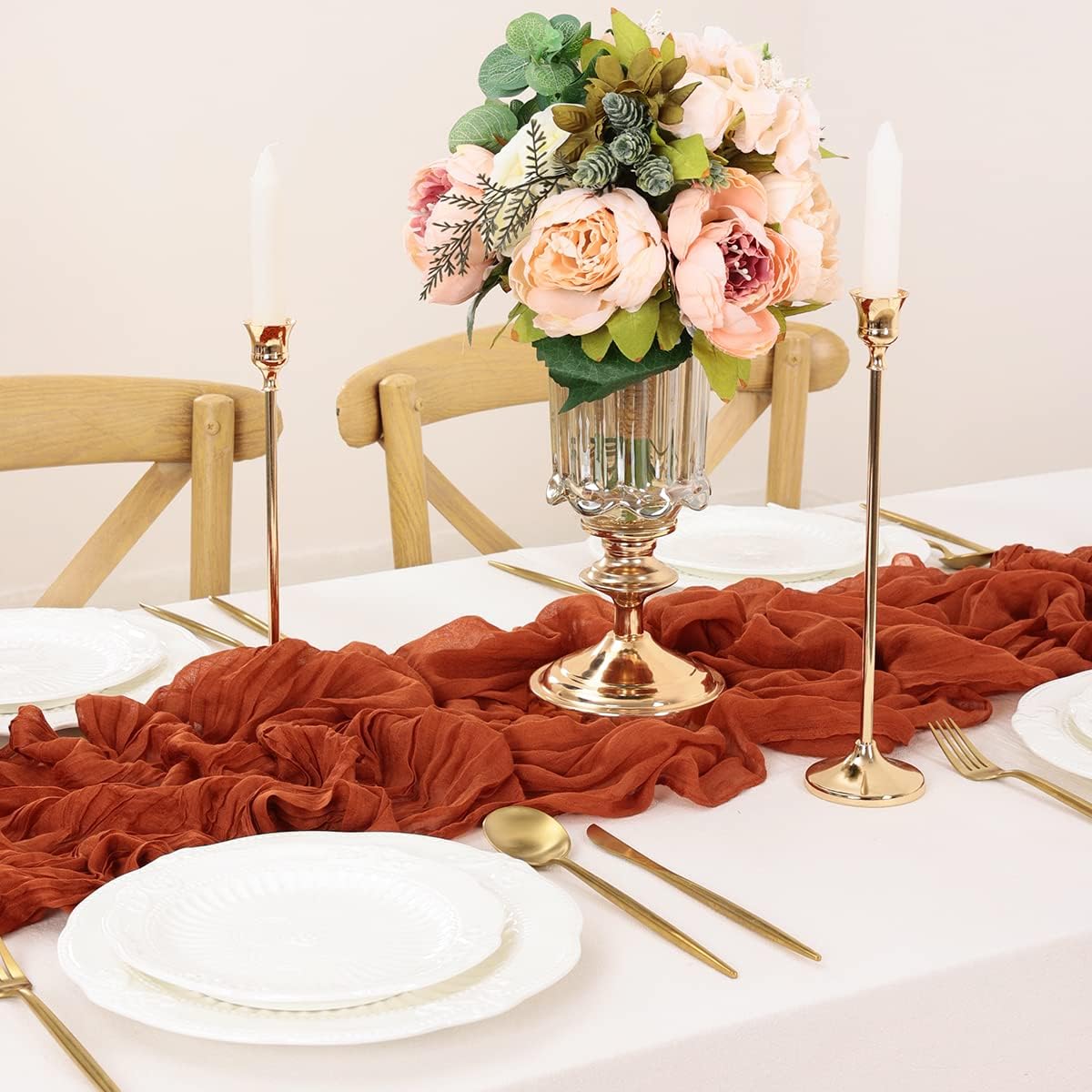 Terracotta Table Runner Cheesecloth Table Runner 14FT Farmhouse Table Runners 160 Inches Fall Table
