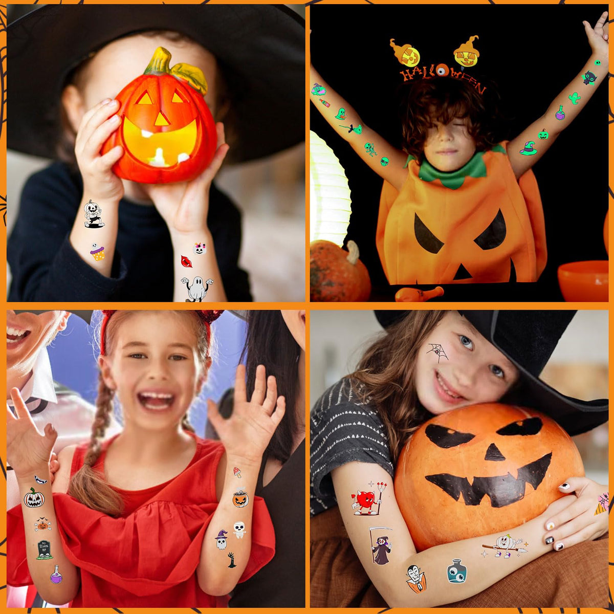 LOMIMOS 320PCS Glow in The Dark Halloween Temporary Tattoos for Kids, Waterproof Scary Removable