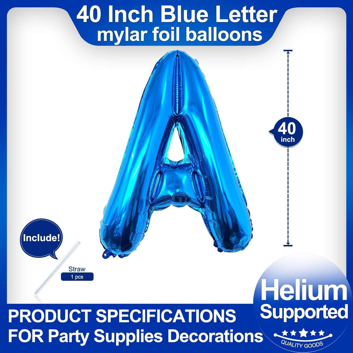 40 Inch Blue Letter A Balloons, DIY Phrase Foil Alphabet Letter A Balloons DIY Word A Banner for