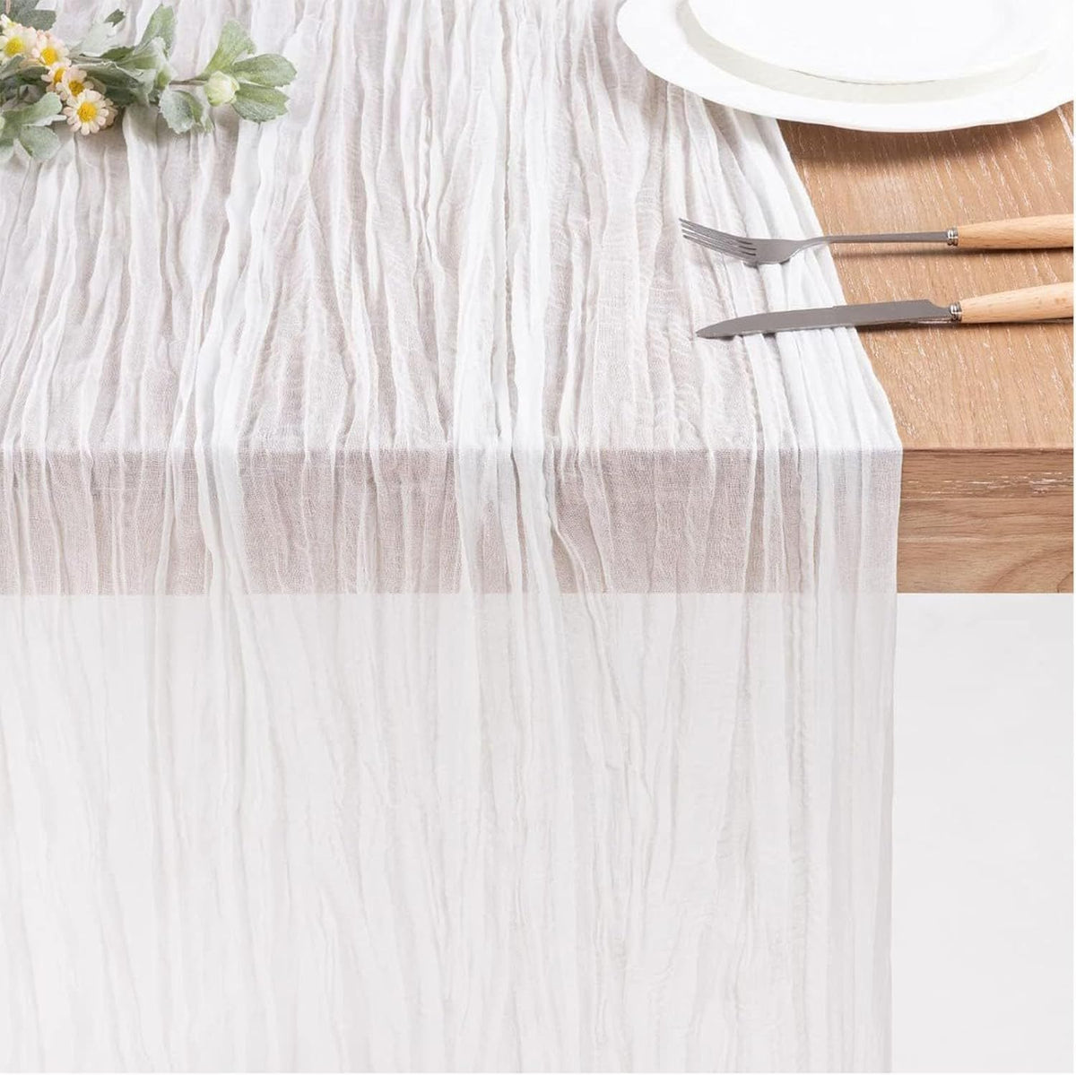 6 Pack White Cheesecloth Table Runner 21x120 Inch Boho Wrinkled Sheer Romantic Gauze Decor for