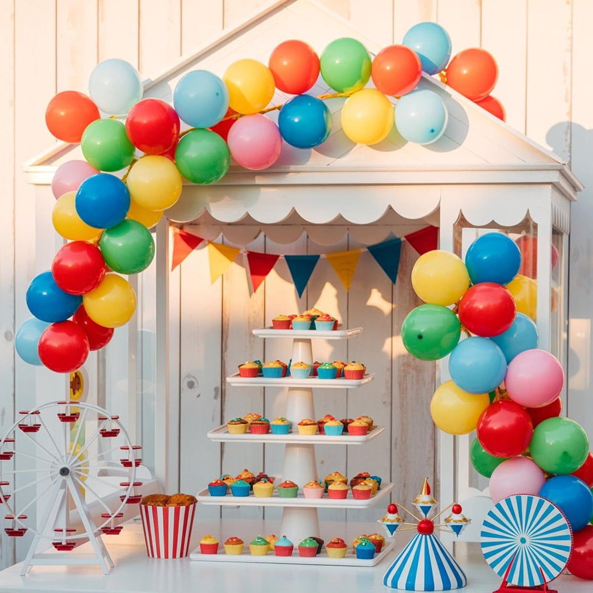 Red Green Blue Balloons, 60pcs Circus Carnival Balloons, Star Colorful Confetti Gold Long Balloon