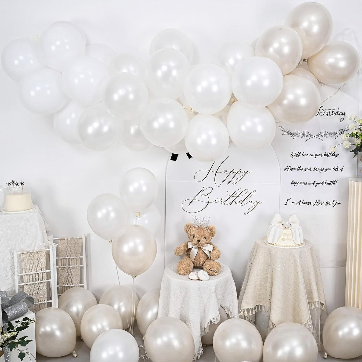 Pearl White Balloons, 50 PCS 12 Inch Double Stuffed Pearl Sand White Balloons with Thick Ivory