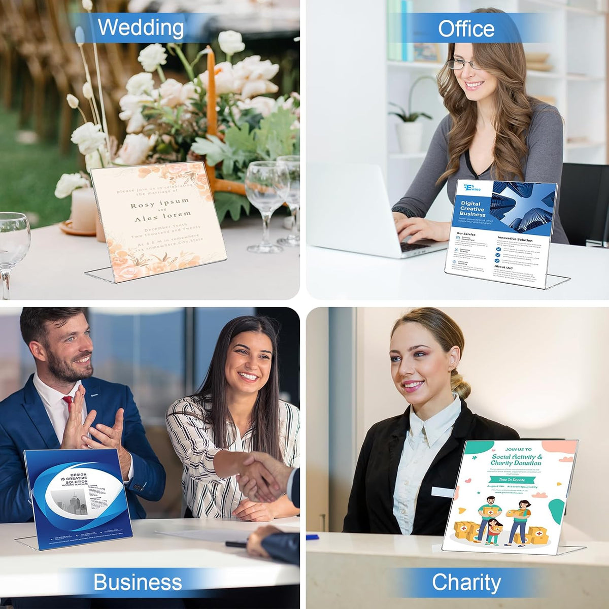 EHWINE 3 Pack 8.5 x 11 Acrylic Sign Holder Horizontal, Clear Plastic Signs Display Stand, Slanted