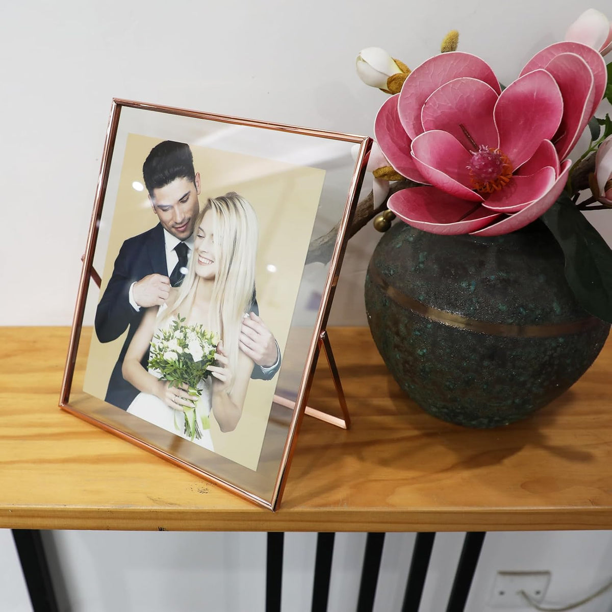 Rose Gold Floating Frame, 10"x12", Vertical, For Picture 9x11, 8.5x11, 8x10, Tabletop Shelf Photo