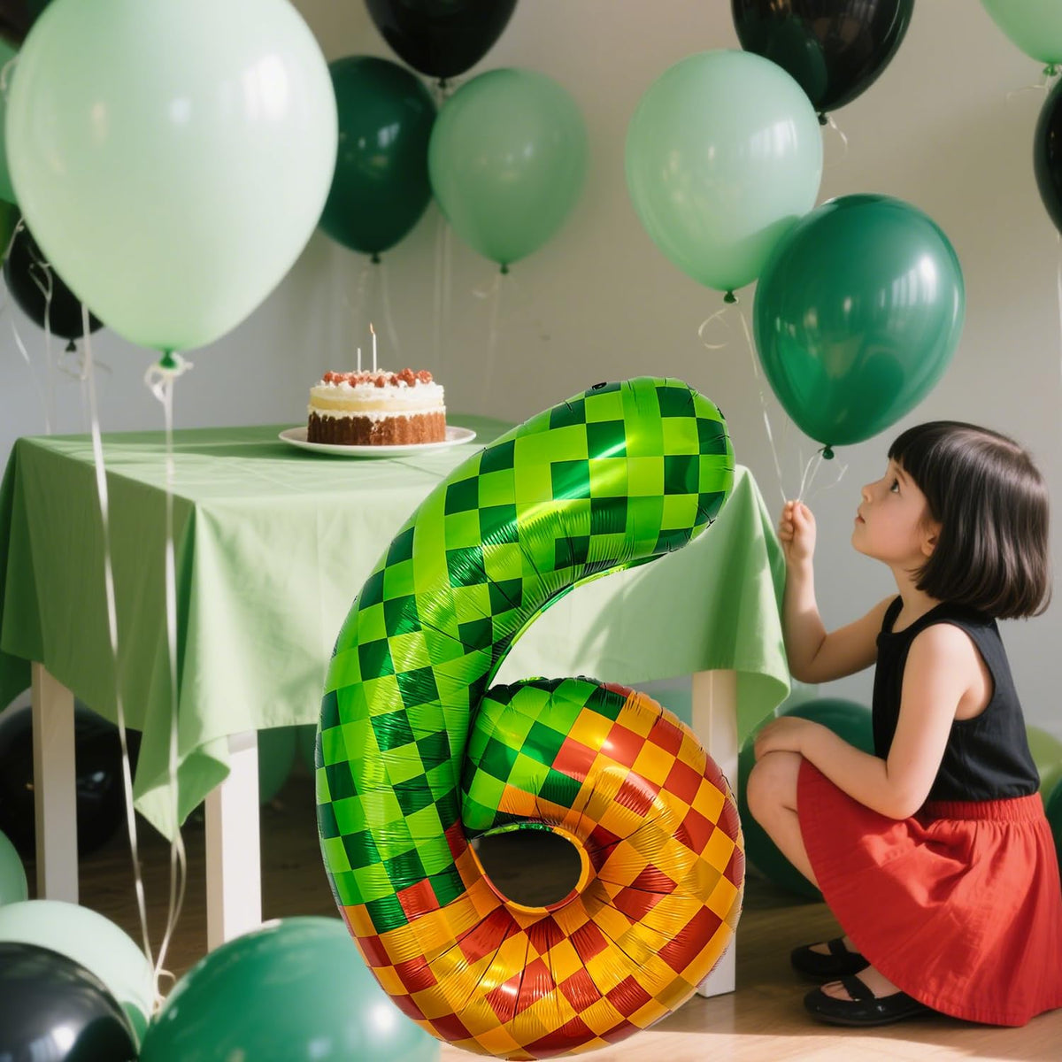 Pixel & TNT Theme 40in Giant Number Balloons - Foil Mylar Birthday Party Decorations for Kids