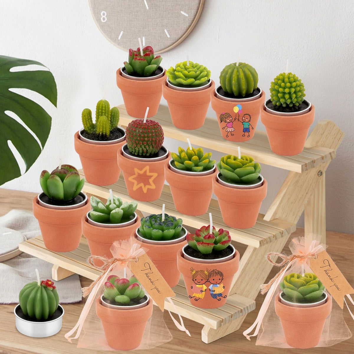 36 Pcs Succulent Cactus Candles Party Favors- Succulent Tealight Candles, Bulk Candle for Favors