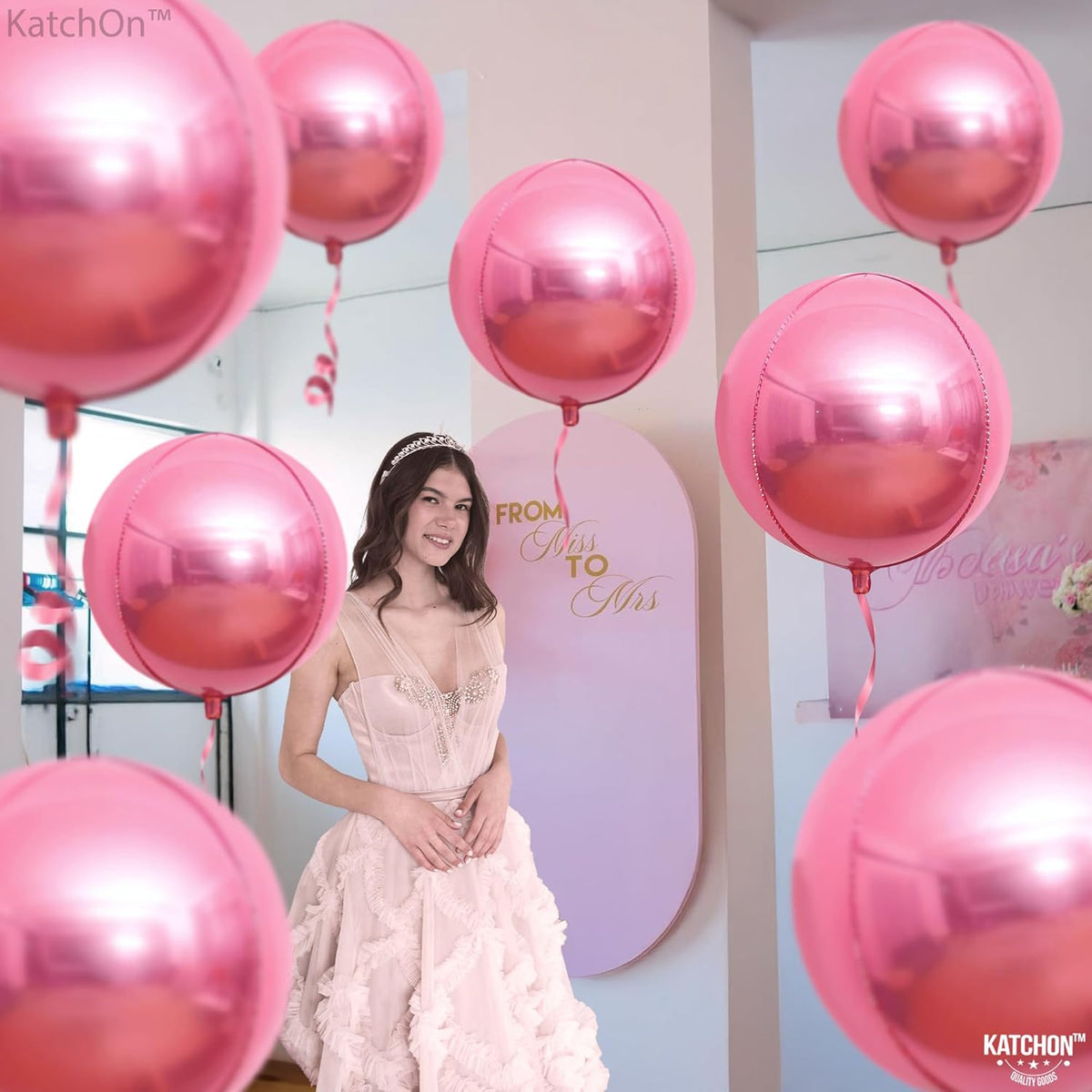 KatchOn, Light Pink Foil Balloons - 22 Inch, Pack 6 | Light Pink Mylar Balloons for Flamingo Party
