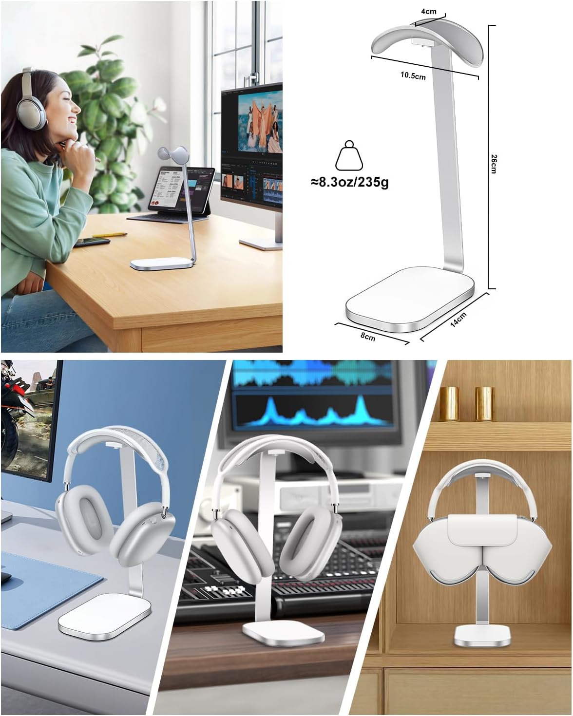 VICHYIE Headphone Stand for AirPods Max, Headset Holder with Aluminum Supporting Rod, Heavy Base