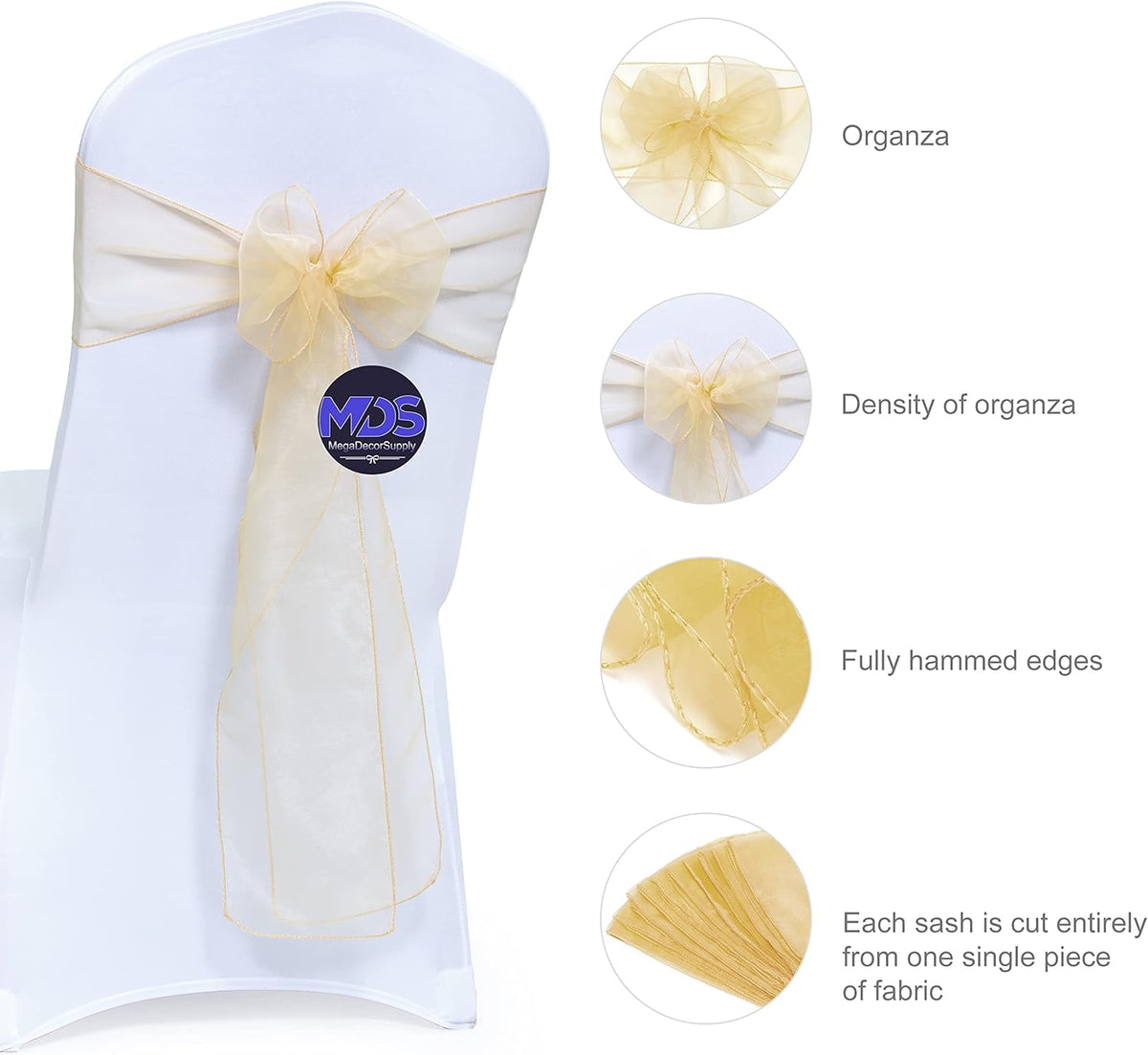 MDS Pack of 100 PCS Organza Chair Sashes Wider Dining Chair Bows Ribbon Tie Back for Wedding Party