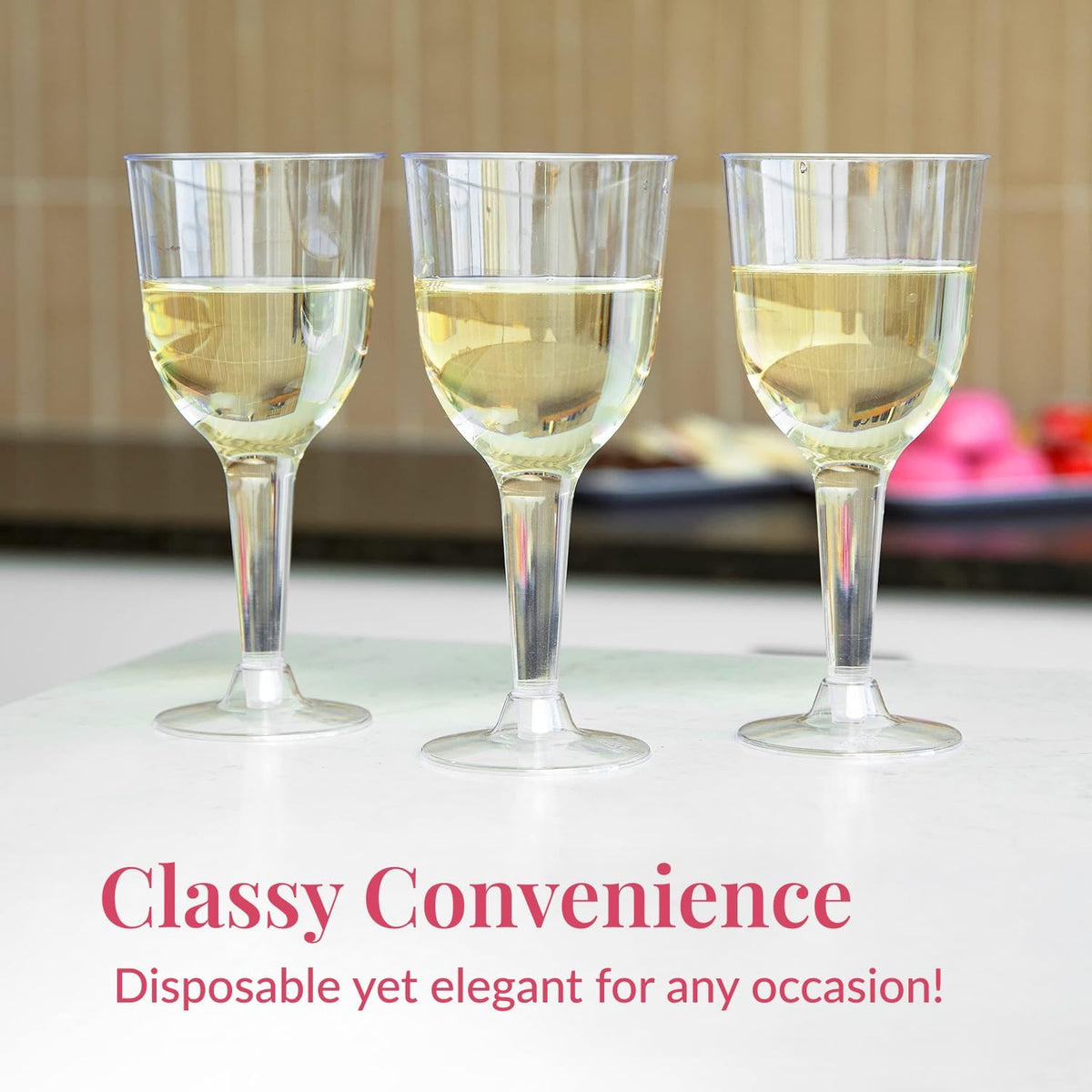Prestee 24 Clear Stemmed Plastic Wine Glasses - 10 oz Disposable Wine Glasses for Parties - Plastic
