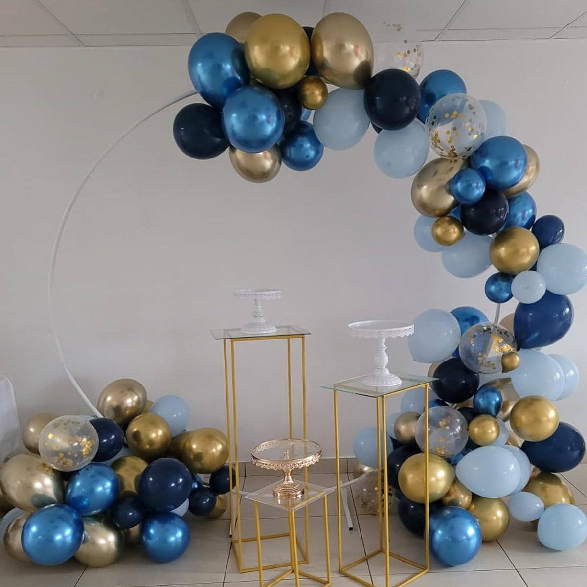 Metallic Chrome Blue Gold Balloons - 52 PCS 12 Inch Latex Balloons with Gold Confetti for Birthday