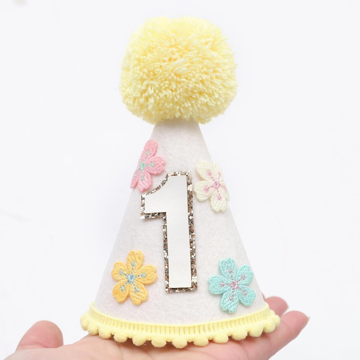 WAUAO Colorful Flower 1st Birthday Cone Hat for Girls - Cute & Adorable Floral Crown, First