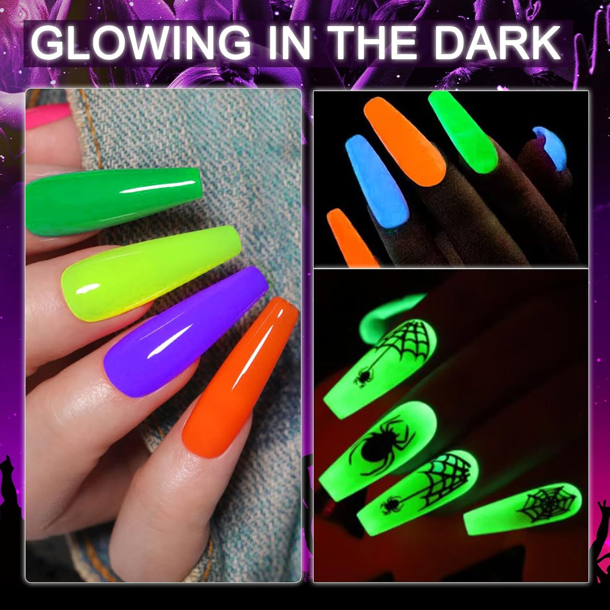 Honey Joy Dip Powder Nail Kit Starter, 4 Colors Glow in Dark Neon Dipping Powder Liquid Set for