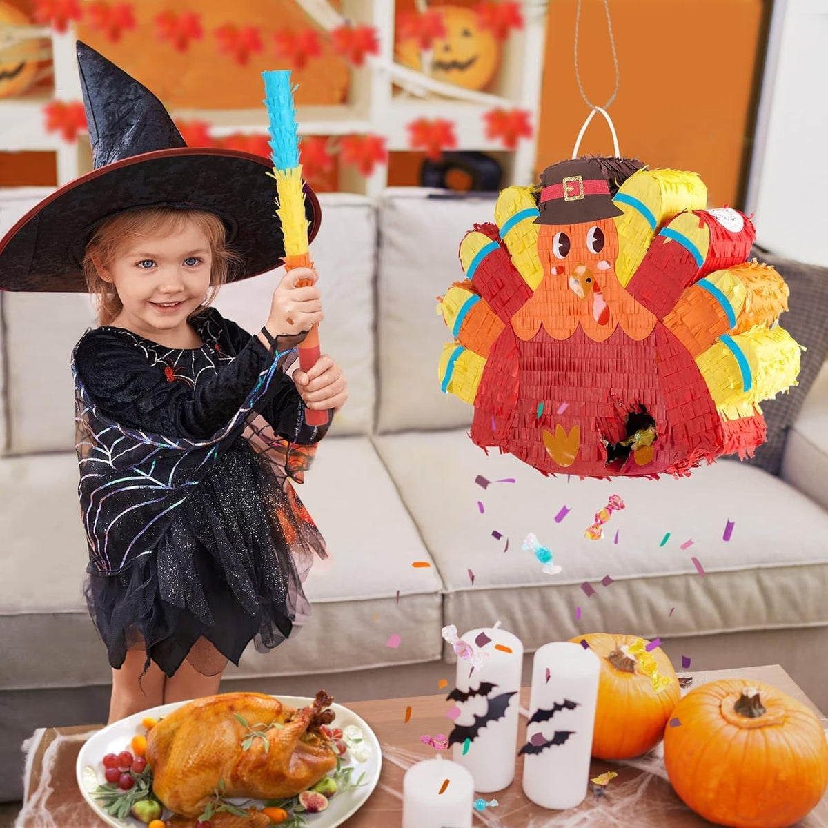 WERNNSAI Thanksgiving Turkey Pinata - Fall Decorations Red Turkey Pinata Thanksgiving Games for