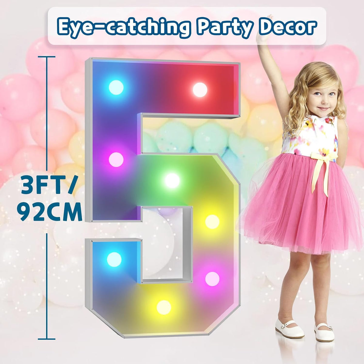 imprsv 3FT Colorful Marquee Numbers,18 Colors Number 5 with Remote, Light Up Numbers Sign for 1st