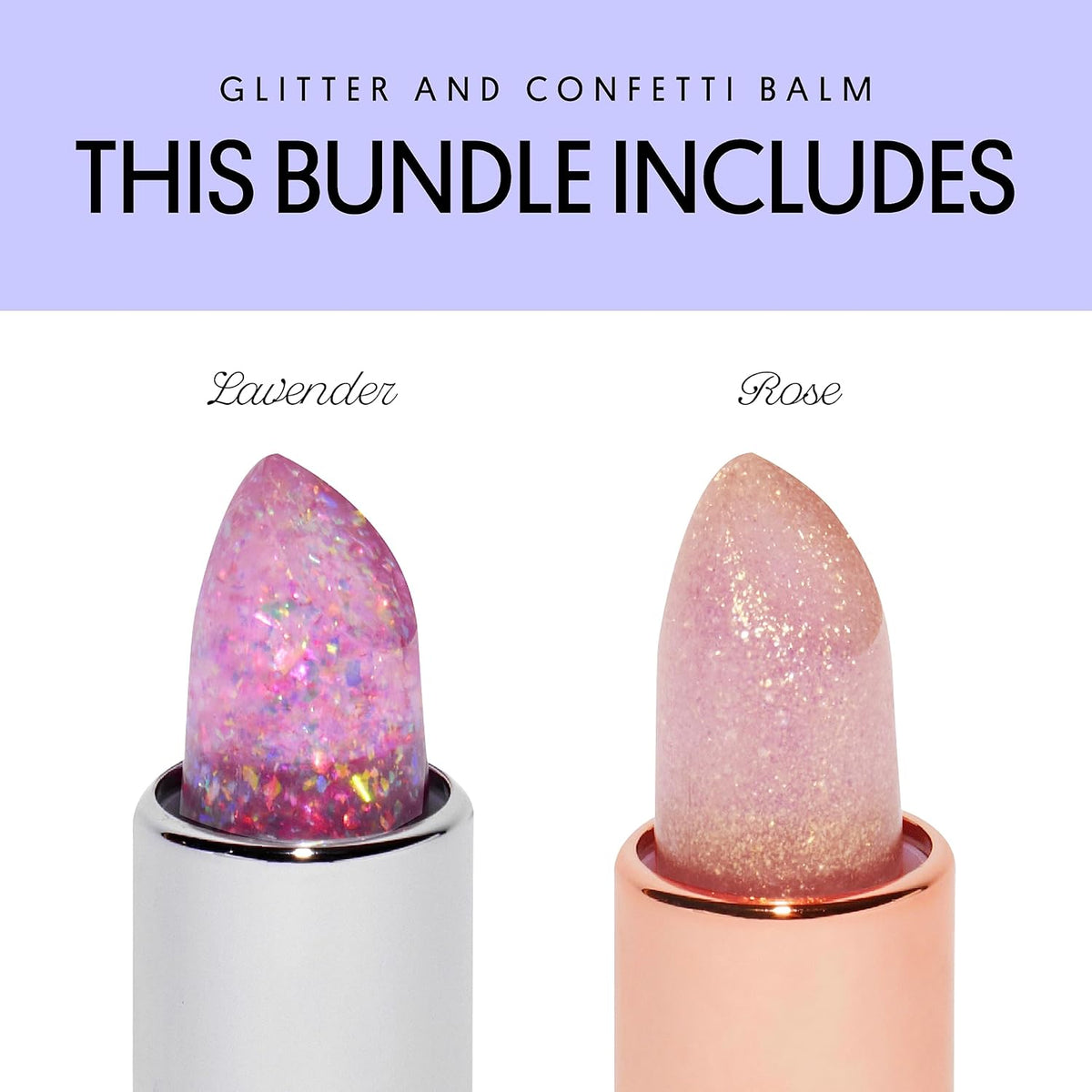 Winky Lux Lavender Glitter Confetti Balm & Rosé Glimmer Balm Duo – Nourishing pH Lip Balms with