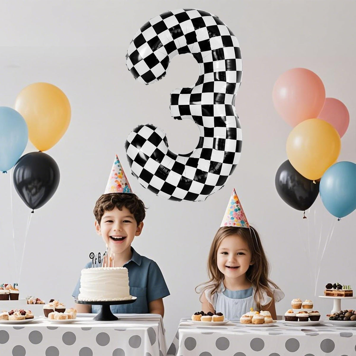 40 Inch Checkered Number Balloon - Race Flag Pattern Big Helium Balloon for Birthday Party
