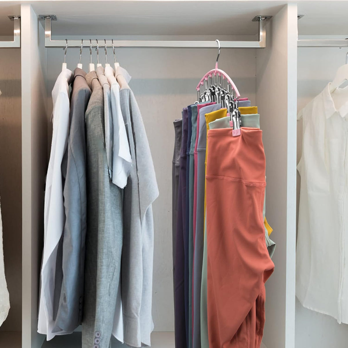 Metal Yoga Pants Hangers 1 Pack w/10 Clips Holds 10 Leggings, Space Saving Hanging Closet Organizer