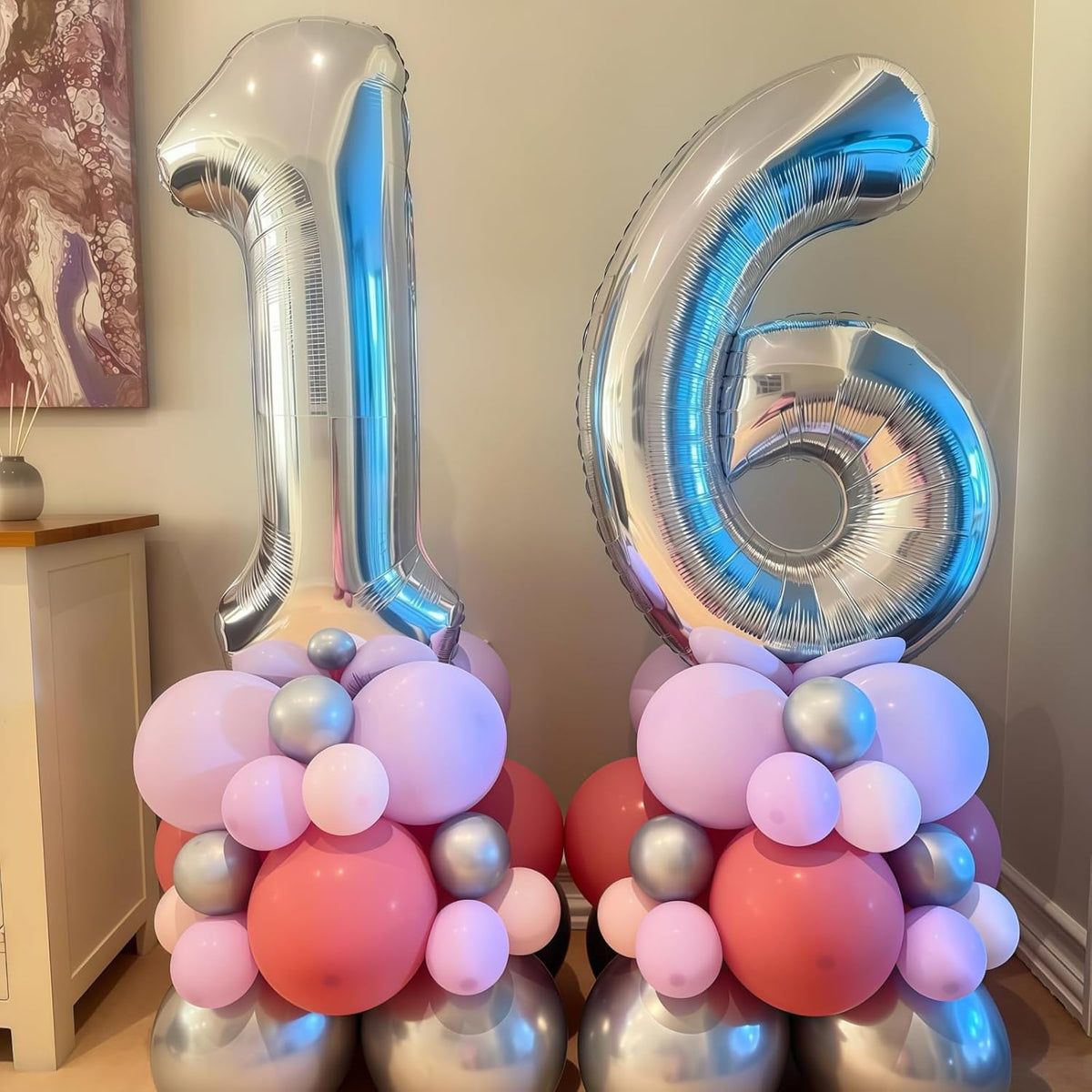 40 Balloons Silver, Giant Number 4 & 0 Helium Foil Balloon for Women 40th Birthday Decor, 40'' Self