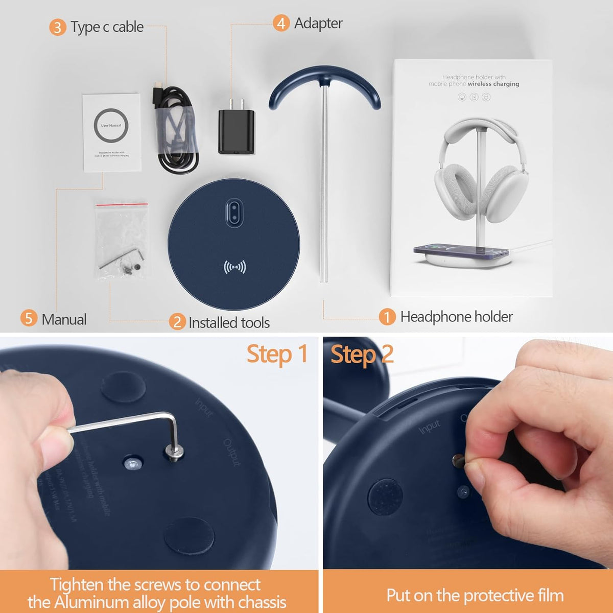 Headphone Stand with Wireless Charger, Gaming Headset Holder Hanger Rack 2 in 1 Wireless Charging