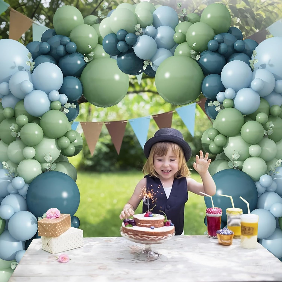 Blue and Green Balloon Arch Kit 107Pcs Dusty Blue Sage Green Balloons Garland Retro Slate Haze Fog