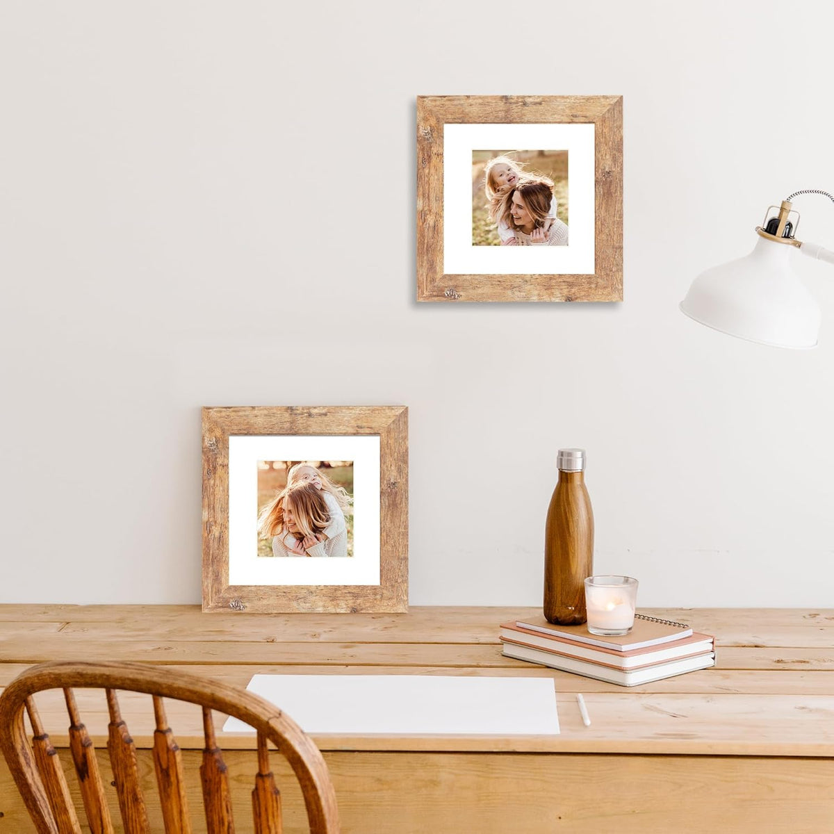 6x6 Picture Frame Set of 4 with Real Glass, Rustic Brown Frames Display 4x4 Picture with Mat or 6 x