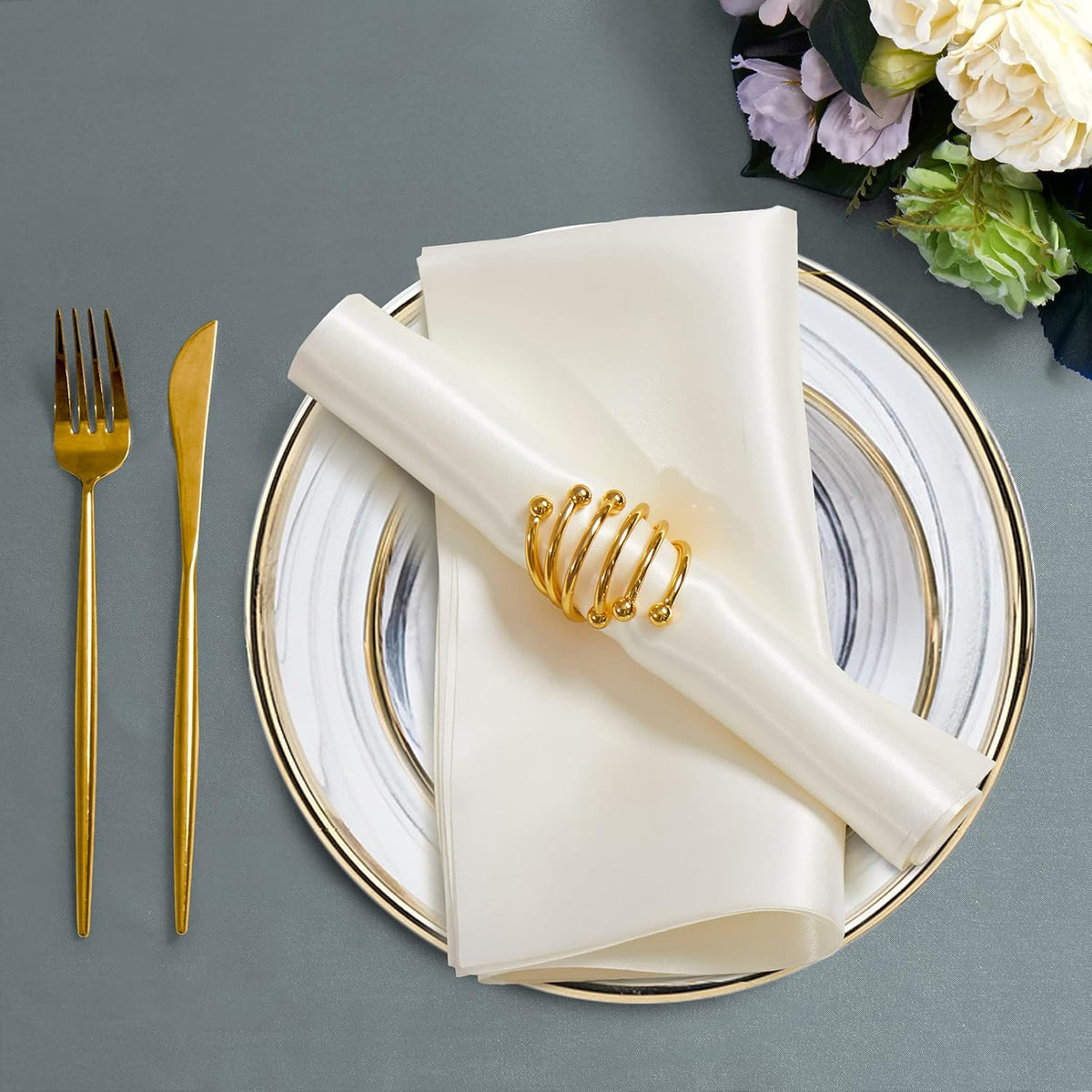 Horbaunal 16 Pack Ivory Satin Napkins 17 x 17 Inch, Square Silky Cloth Napkins, Soft Table Napkins