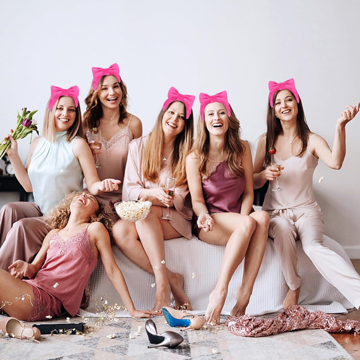Semato 8 Pcs Hot Pink Spa Headband for Washing Face and Makeup Bridesmaid Proposal Gifts Pink Party