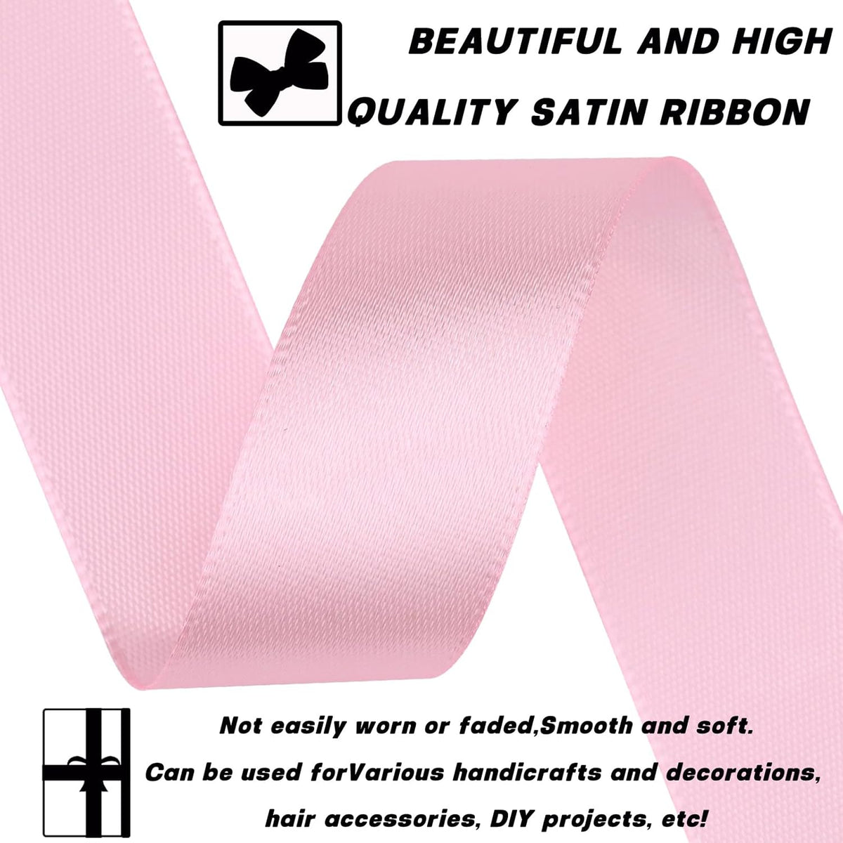 Light Pink Satin Craft Ribbon - 7/8 Inch, 60 Yards - Polyester, Multiple Occasions, Classic Style