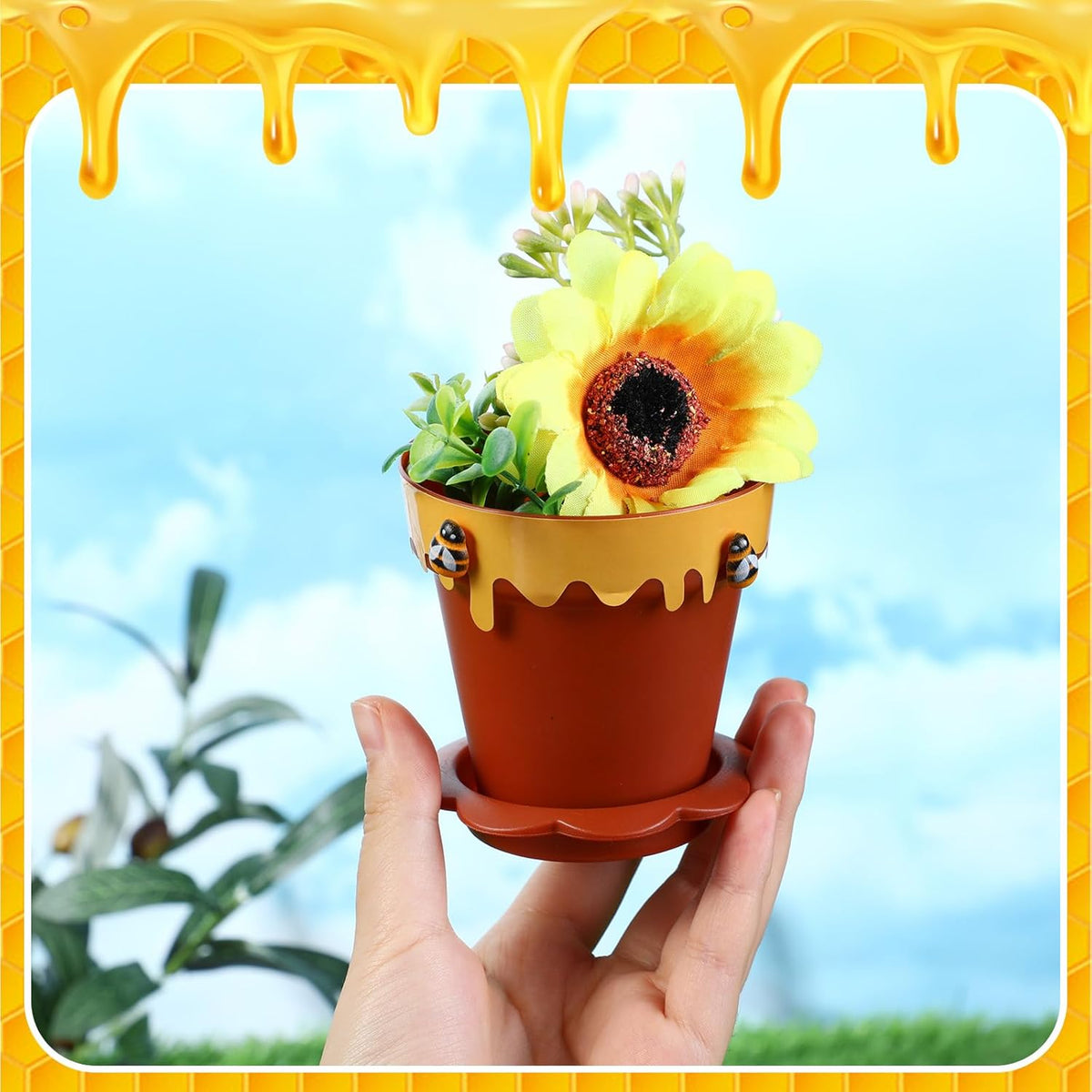 60 Sets Mini Honey Bee Pots with Lids, Spoon, Saucers and Bee Charms, 6.76 OZ Plastic Honey Jars