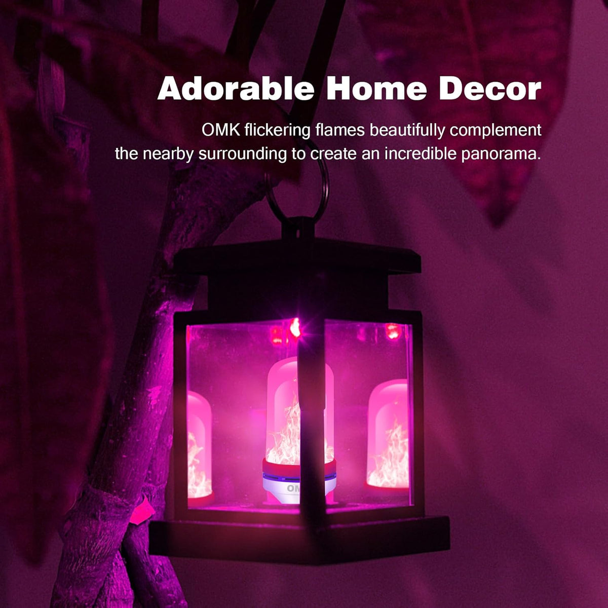 OMK Upgraded Pink LED Flame Light Bulb - Flickering E26 Base With Gravity Sensing for Indoor