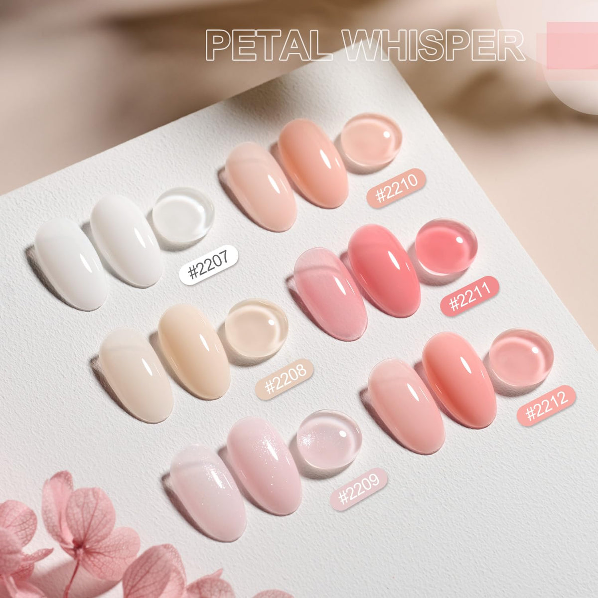 GAOY 6 Colors Rubber Base Gel Set, Jelly Builder Base Nail Gel Sheer Nude White Pink, 2-in-1 Soak