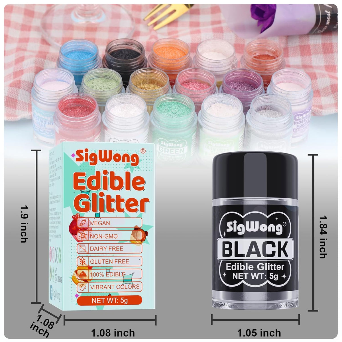 Black Edible Glitter - 5g Food Grade Cake Decorating Shimmering Glitter, Edible Sprinkle Luster