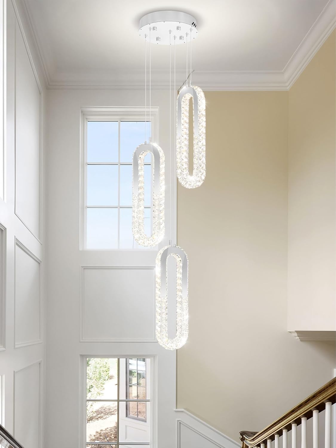 3-Light Modern Pendant Light for Kitchen Island Crystal Ring Chandelier Silver LED Pendant Lighting