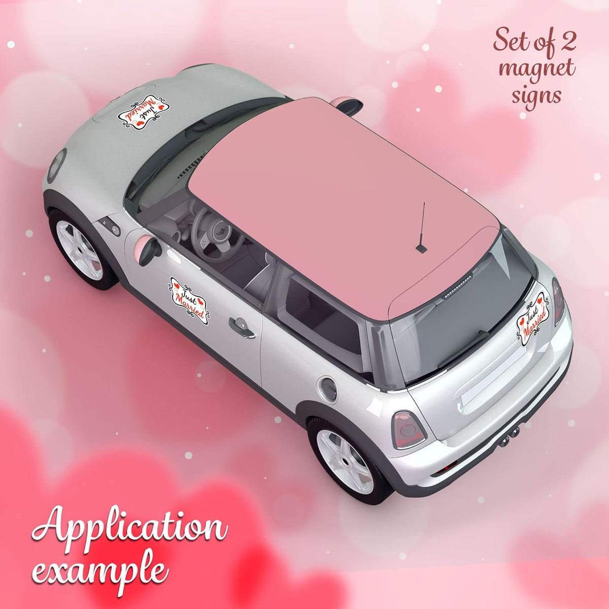 Just Married Car Decorations, 12x8 Magnet Decals for Vehicles, 2 Pack Wedding Car Decor, Removable