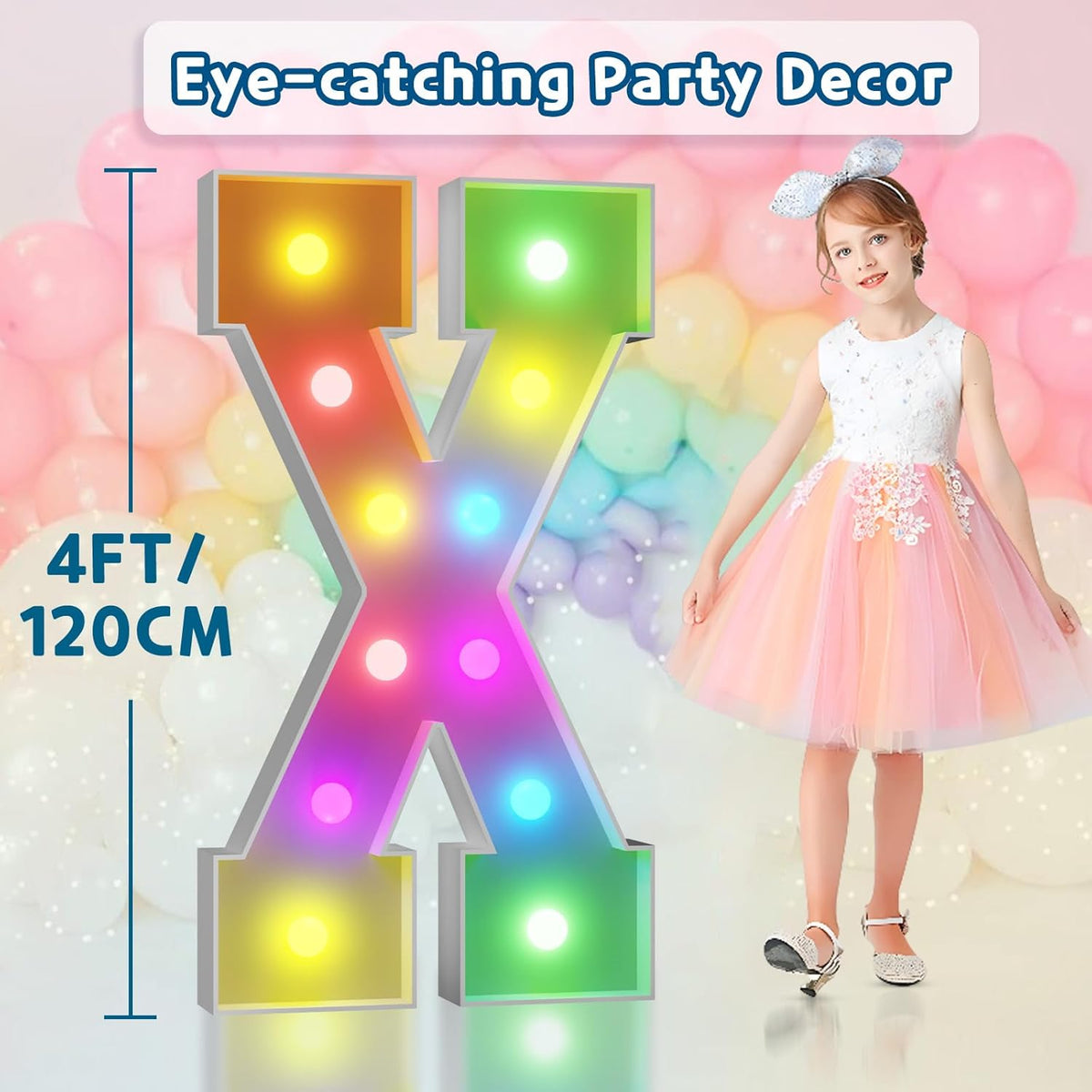 imprsv 4FT Colorful Marquee Light Up Letters X, 18 Colors Large Light up Letters Alphabet Sign with