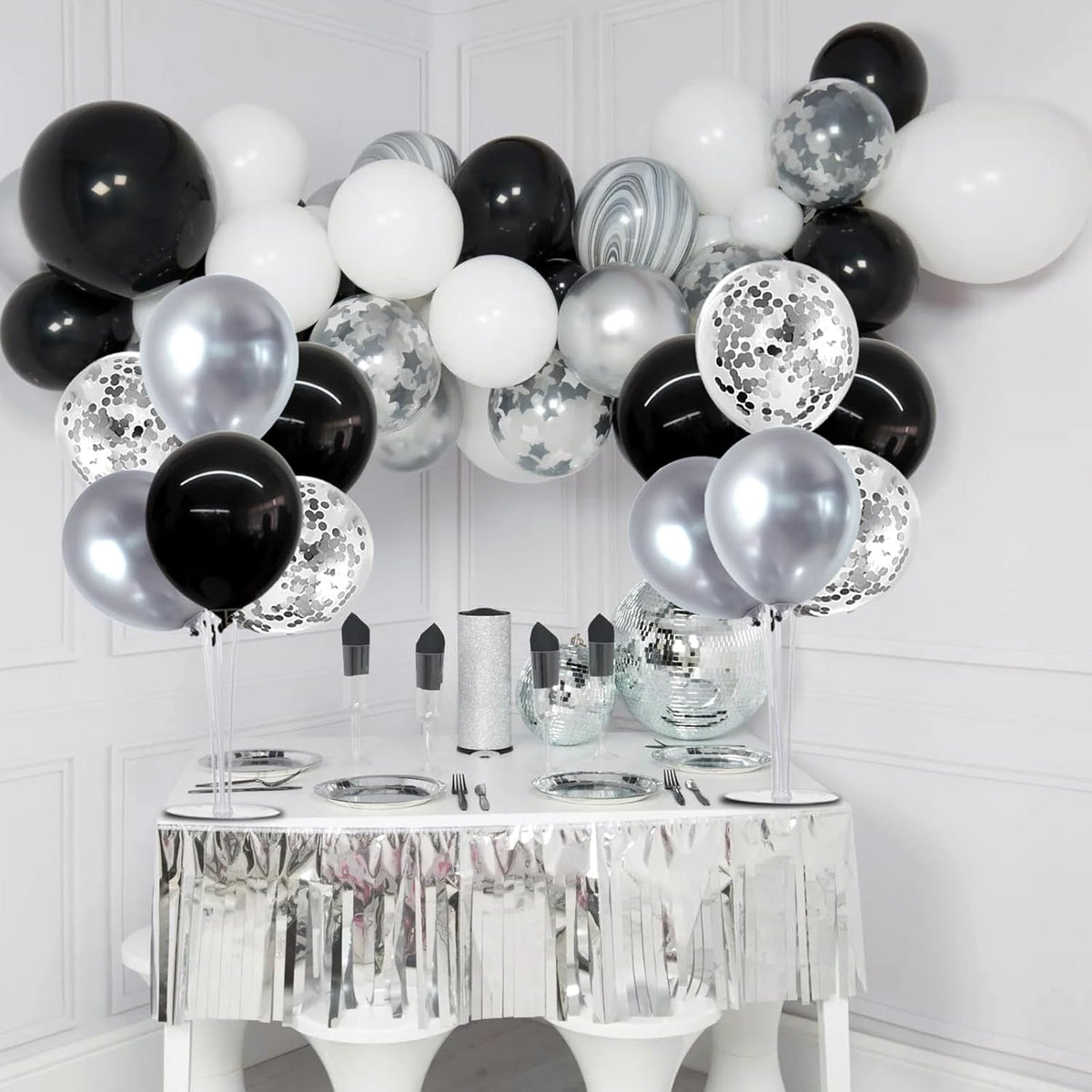 TONIFUL 4 Set Black and Silver Balloons Stand Centerpiece Table Decorations for Birthday, Baby