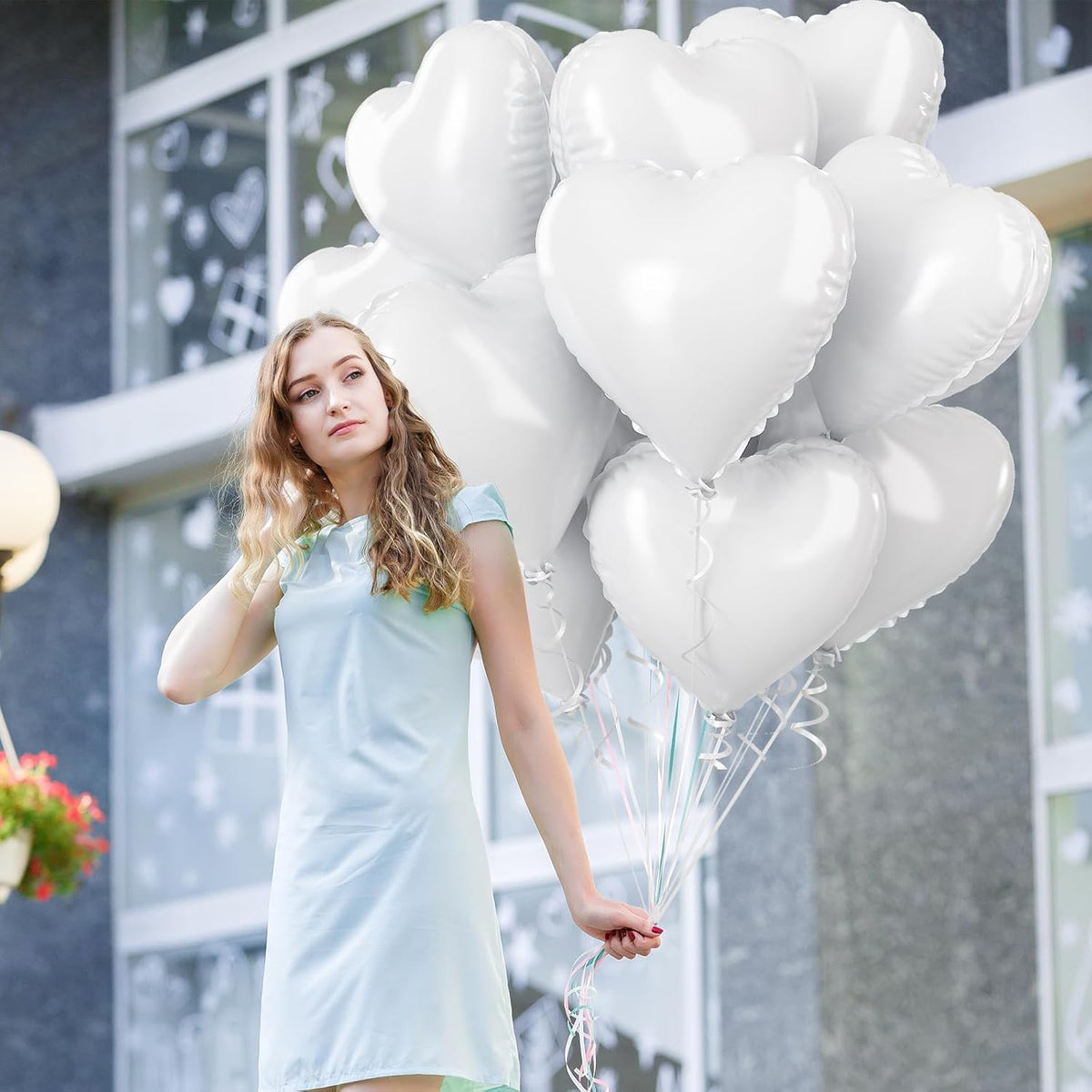 White Heart Foil Balloons, 18 Inch, 12Pcs Large Helium Balloons for Wedding, Birthday, Baby Shower