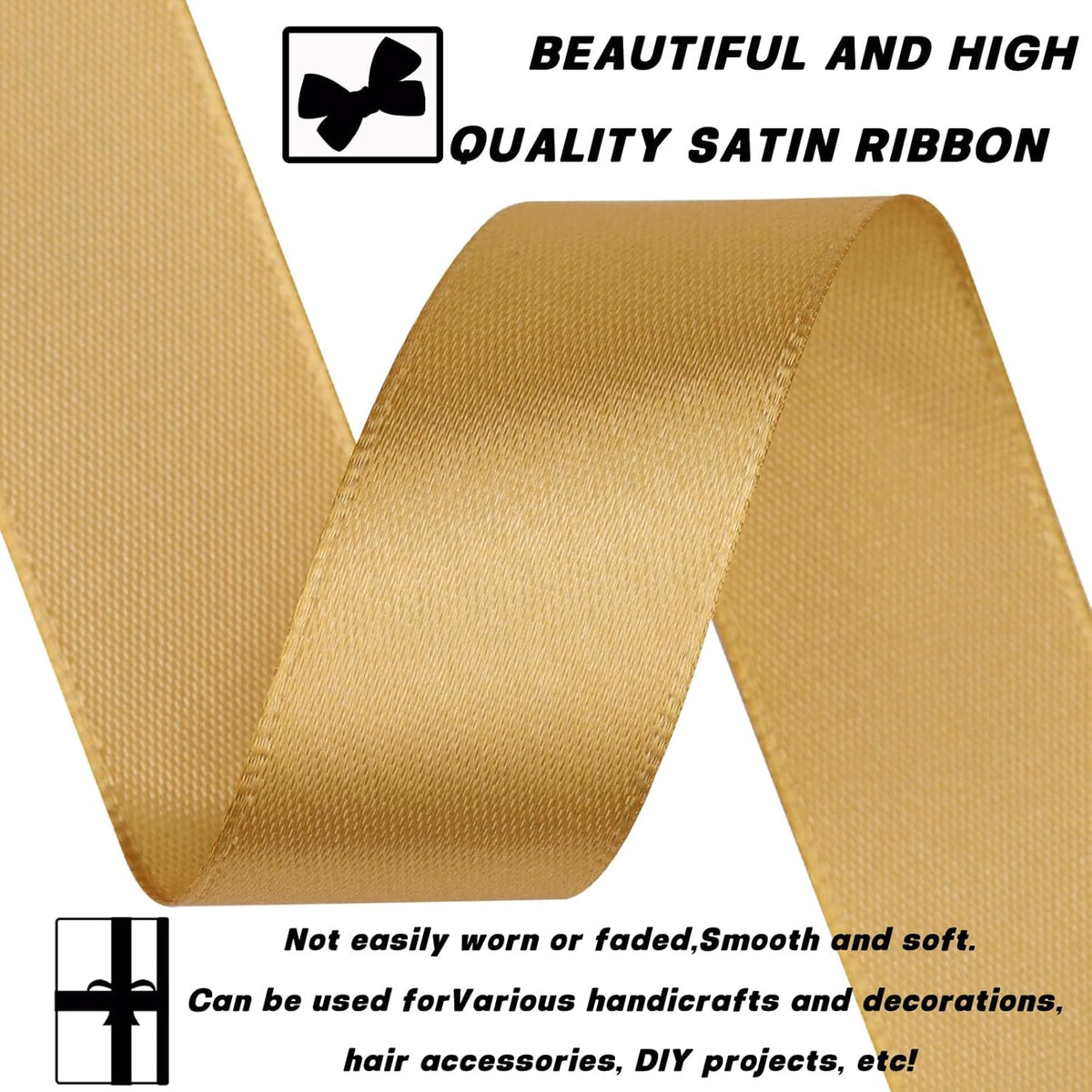 Champagne Gold Ribbon 7/8 Inch 30 Yards Satin Craft Ribbon-Single Face Polyester Ribbon for