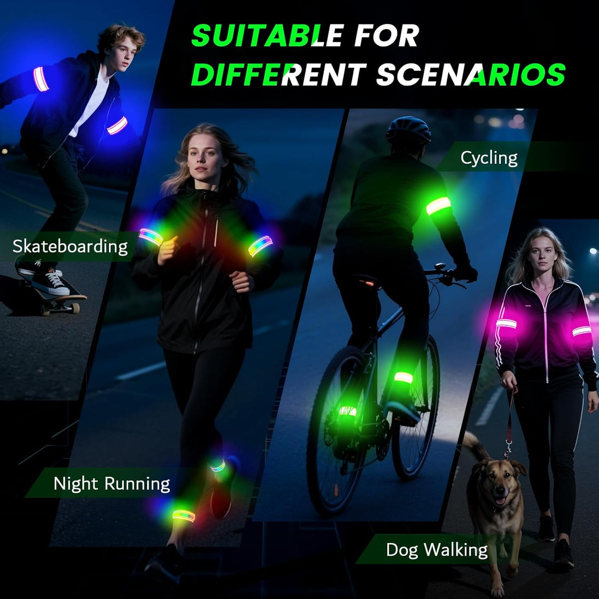 LED Armband for Running(2 Pack),Light Up Arm Bands for Night Walking Running,Rechargeable Lights
