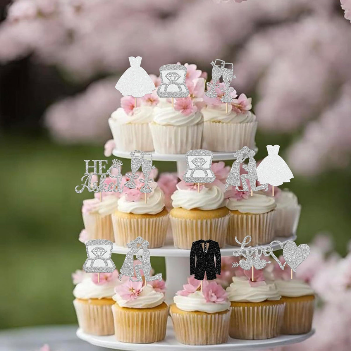 30 Pack Bride to be Cupcake Toppers Glitter Diamond Ring I Do Love Cupcake Picks Miss to Mrs He