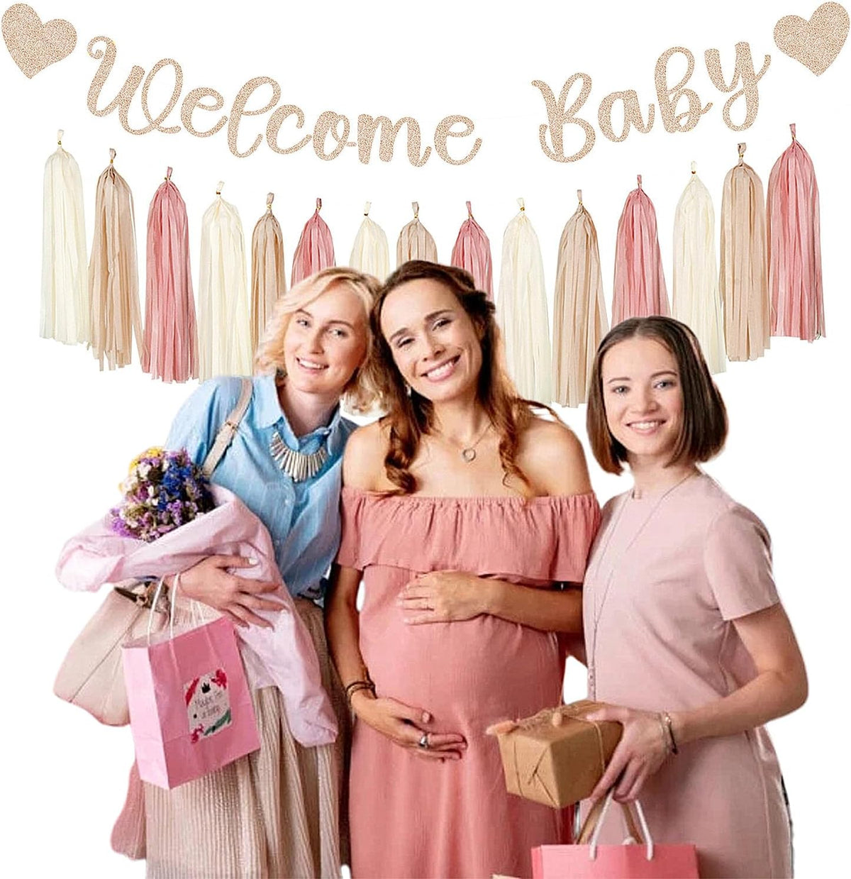 Blush-Pink Rose-Gold Fall Baby-Shower Party-Decorations - 31pcs Welcome Home Banner Sign,Neutral