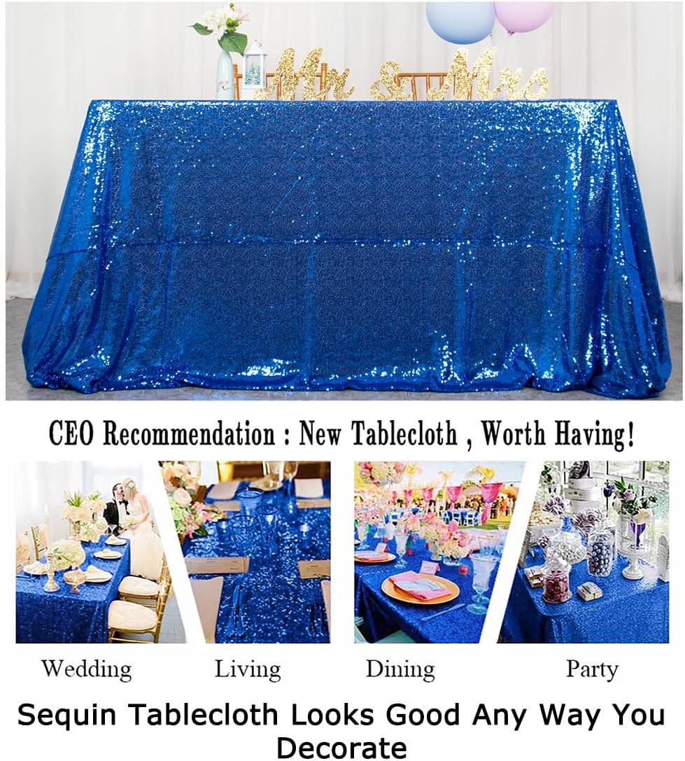 ShinyBeauty Royal Blue Table Cloths for Party 2 Packs, 72X72 Inch Sequin Table Cloth Square Shimmer