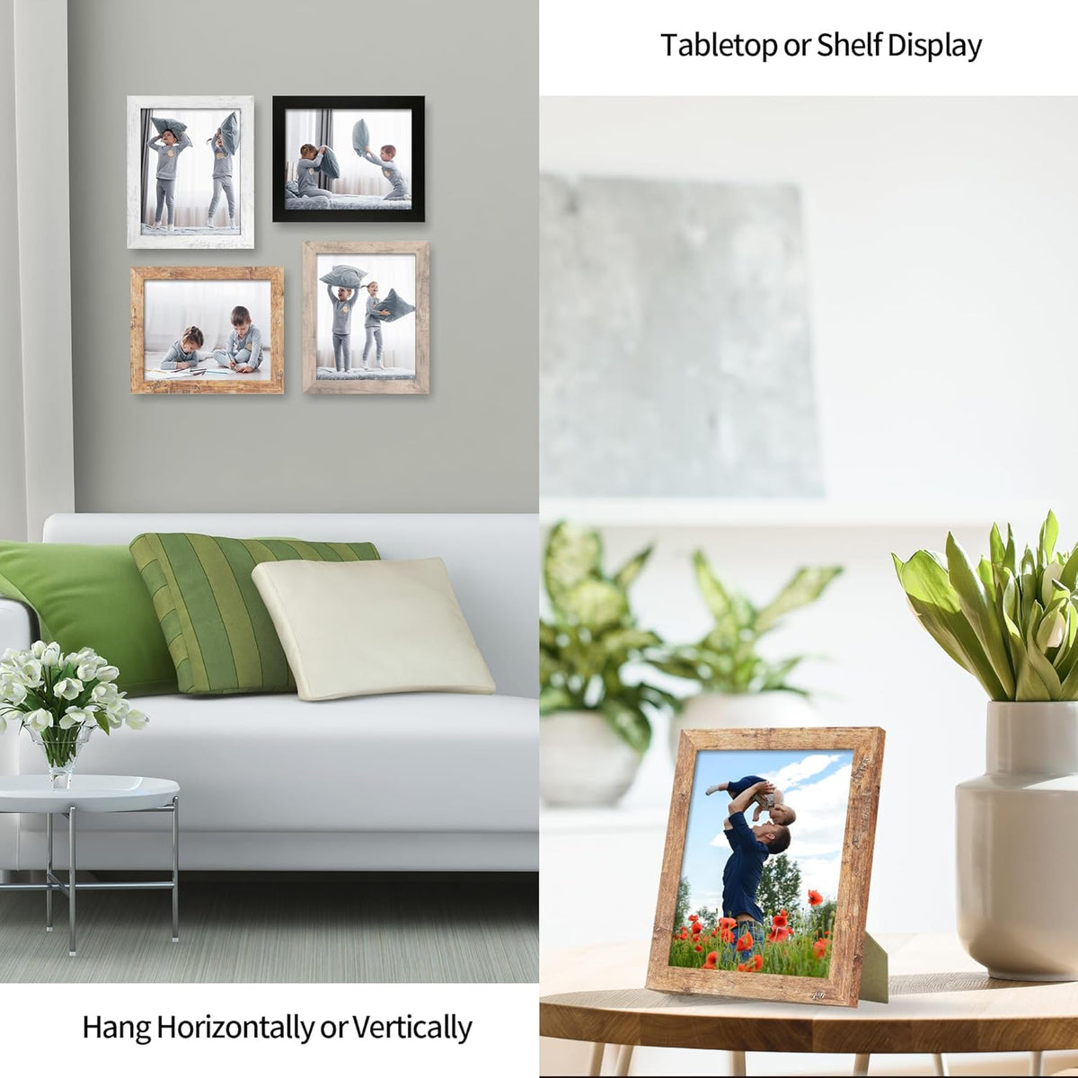 8x10 Picture Frame Set of 4 with High Definition Real Glass, Mixed Color Wood Photo Frames for