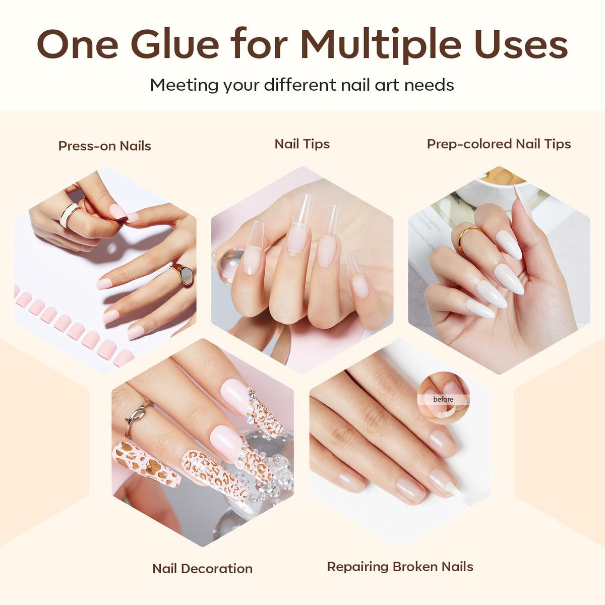 Modelones Nail Glue for Press Ons, Press On Nails and Acrylic Nails, 10 ML Super Strong Long